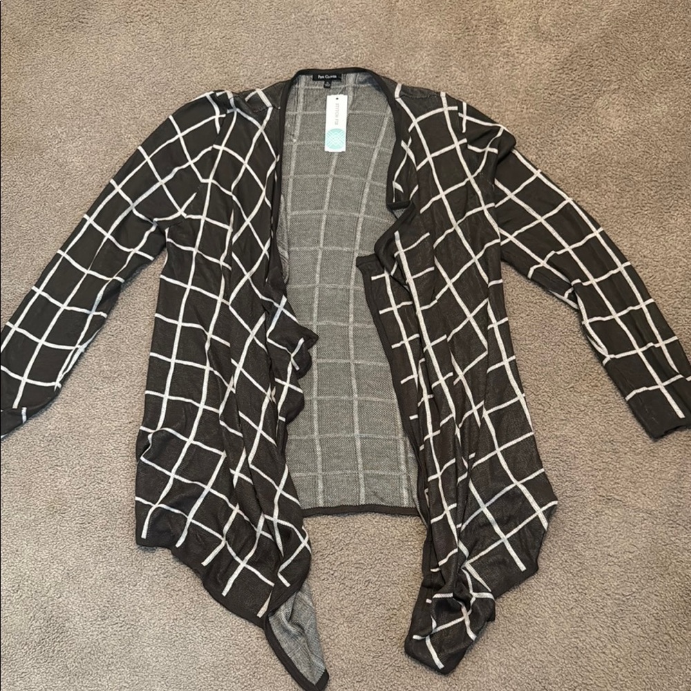 Pink Clover White and Olive Green Cardigan with Waterfall Hem from Stitch Fix